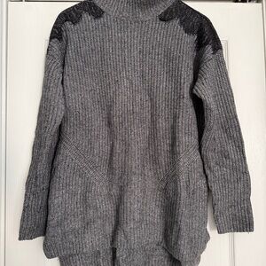 LOFT Gray Turtleneck Sweater with Black Lace